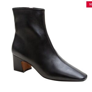 Paolo Black Leather Square-Toe Block Heel Ankle Boots